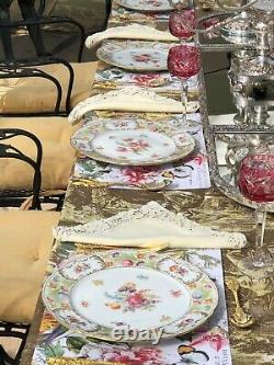 10 German Porcelain Hand-painted Dinner Plates with Floral Decor Oscar de la Renta