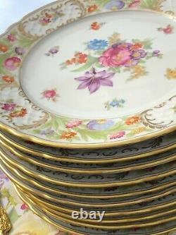 10 German Porcelain Hand-painted Dinner Plates with Floral Decor Oscar de la Renta