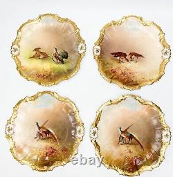 10 Limoges France Hand Painted Porcelain Plates Game Birds Signed Muville c. 1875