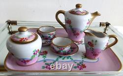 10 Piece Limoges Handpainted Miniature Tea Set With Tray All Signed France