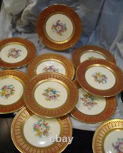 10 X Ahrenfeldt Limoges Qvingtons antique gold plates painted by Mireille 6.5