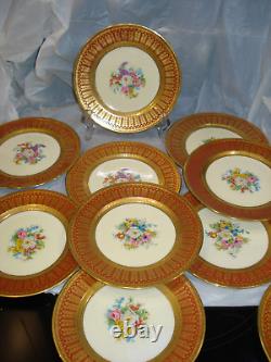 10 X Ahrenfeldt Limoges Qvingtons antique gold plates painted by Mireille 6.5