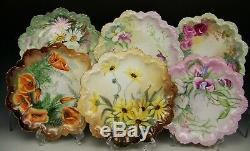 11 Antique Austria Hand Painted Roses Floral Scalloped Cabinet Plates