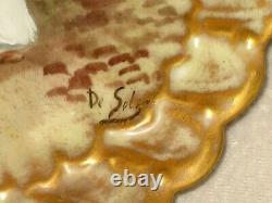 11 Antique Limoges Gilt Scalloped Rim Porcelain Charger Plate Signed De Solis