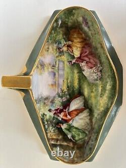 11 Antique Limoges Signed Knight Hand Paint Figural Gathering Roses Garden Bowl