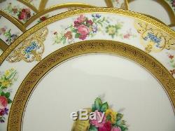 11 Superb Limoges Hand-painted Roses-in-a-vase Raised Gold Dinner Plates Signed