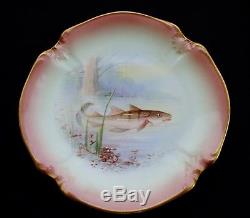 12 Fabulous Fish Plates In Natural Habitat Hand Painted Mr Limoges France 1890's