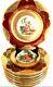 12 Limoges 11portrait Chargers, Hand Painted Scenes, Ruby Red With 22k Gold. Vtg