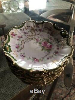 12 Limoges Coronet Hand Painted Antique Heavy Gold Ornate Rose 7.5 Plates Lot
