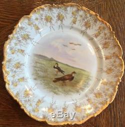 12 Vintage T&V Limoges Handpainted Pheasant Bird Plates ca 1890-1900