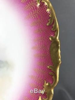 (12pc) Hand Painted Tressemannes & Vogt T&V Limoges Pink & Heavy Gold Game Set
