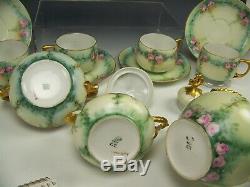 13 Pieces Limoges Handpainted Roses Creamer Sugar Chocolate Tea Set Cups Saucers