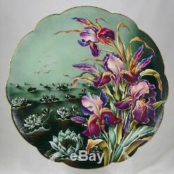 14 French Limoges Hand Painted Porcelain Plate Charger Iris & Lotus Flowers
