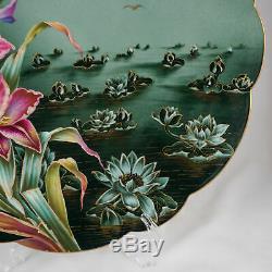 14 French Limoges Hand Painted Porcelain Plate Charger Lotus Flowers Gold Trim