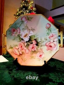 14 Limoges Hand Painted Rose Charger, Artist Signed, Ester Miler