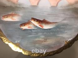 (14 Pc) Blakeman & Henderson (B&H) Limoges Hand-Painted FISH SERVICE for 12