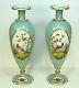 1800's Antique Limoges Pair Fine Hand Painted Porcelain Tall Vases 21