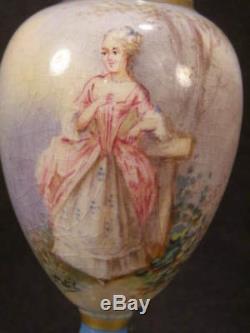 1800s Bronze French Limoges Porcelain Hand Painted Portrait Sevres Gilt Urn Vase