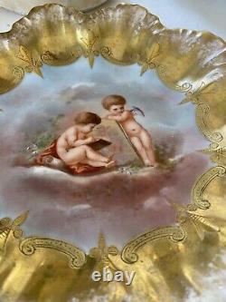 1880s French LIMOGES 9 1/4 Plate CherubsPuttiAngel Heavenly Book Ornate Gilt
