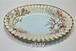 1886 Limoges Hand Painted Oval Platter Bowl Seaweed Shells Scalloped Edge 15.5