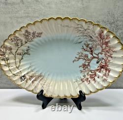 1886 Limoges Hand Painted Oval Platter Bowl Seaweed Shells Scalloped Edge 15.5