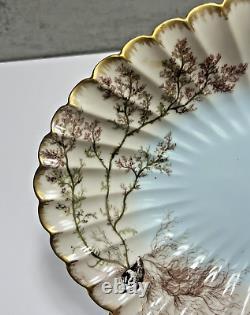 1886 Limoges Hand Painted Oval Platter Bowl Seaweed Shells Scalloped Edge 15.5