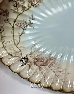 1886 Limoges Hand Painted Oval Platter Bowl Seaweed Shells Scalloped Edge 15.5