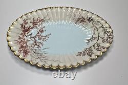 1886 Limoges Hand Painted Oval Platter Bowl Seaweed Shells Scalloped Edge 15.5