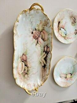 1898 Rare T&V Limoges Hand Painted Plate Seashell Sea Floor Set of 13 pcs