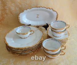 18Pcs Antique Limoges Hand Painted Dinner Set White Gold Trim Dinner Set