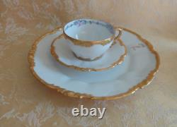 18Pcs Antique Limoges Hand Painted Dinner Set White Gold Trim Dinner Set