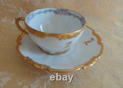 18Pcs Antique Limoges Hand Painted Dinner Set White Gold Trim Dinner Set