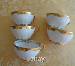 18Pcs Antique Limoges Hand Painted Dinner Set White Gold Trim Dinner Set