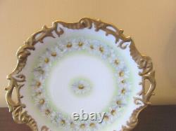 1900's, T&V Limoges Hand Painted Cake Plate w handles, Daisies & Heavy Gold