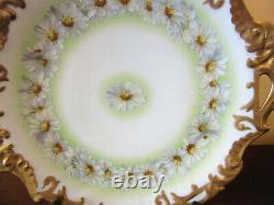 1900's, T&V Limoges Hand Painted Cake Plate w handles, Daisies & Heavy Gold