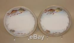 1907 PL D&C Limoges France Handpainted Fish Set Oval Platter & 12 Matched Plates