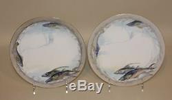 1907 PL D&C Limoges France Handpainted Fish Set Oval Platter & 12 Matched Plates