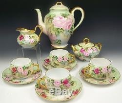 1908 Limoges Hand Painted Roses Tea Coffee Chocolate Creamer Sugar Set Signed