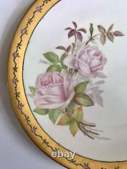 19 Haviland France Hand Painted Pink Roses Gold Trim Plates Set