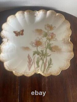 19th C A. LANTERNIER LIMOGES Hand Painted Square Plate Butterfly /Floral