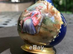 19th C. French Limoges Enamel Hand Painted Miniature Portrait Vase, SIGNED G. H