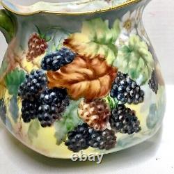 19th Century J. P. L. Jean Pouyat Limoges France Hand Painted Blackberries Pitcher