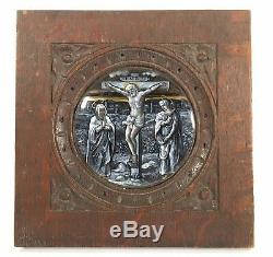 19th Century Miniature Hand-Painted Enamel on Tile Jesus Christ on Cross Limoges
