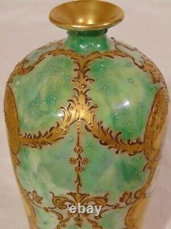 19th Jean POUYAT Hand Painted French Limoges Bead Portrait Scenic Vase Maiden