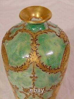 19th Jean POUYAT Hand Painted French Limoges Beaded Portrait Vase Maiden Gilded