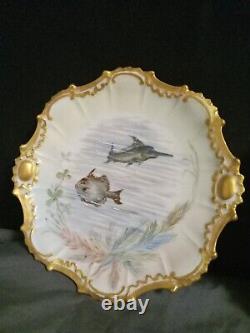 2 Amazing Antique Limoges Hand Painted Fish Plates EXC! Gr. Star mk