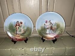 (2) COIFFE LIMOGES PLATES HAND PAINTED SCENERY ANTIQUE 1891-1914 Star 9.5