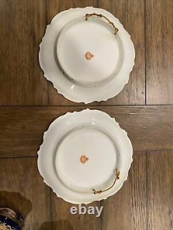2 LIMOGES PLATES HAND PAINTED GOLD ANTIQUE PORCELAIN FRANCE LRL GIRL With FLOWERS