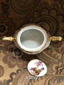 2 Pc. Rare Jean Pouyat Limoges France Hand Painted Creamer & Lidded Sugar Bowl