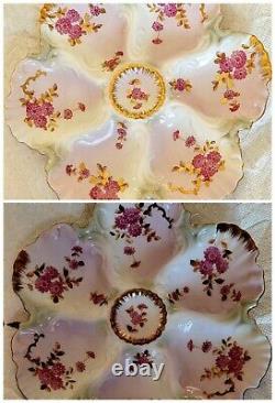 2 Vintage Limoges Crown and Swords Porcelain Hand Painted Oyster Plates